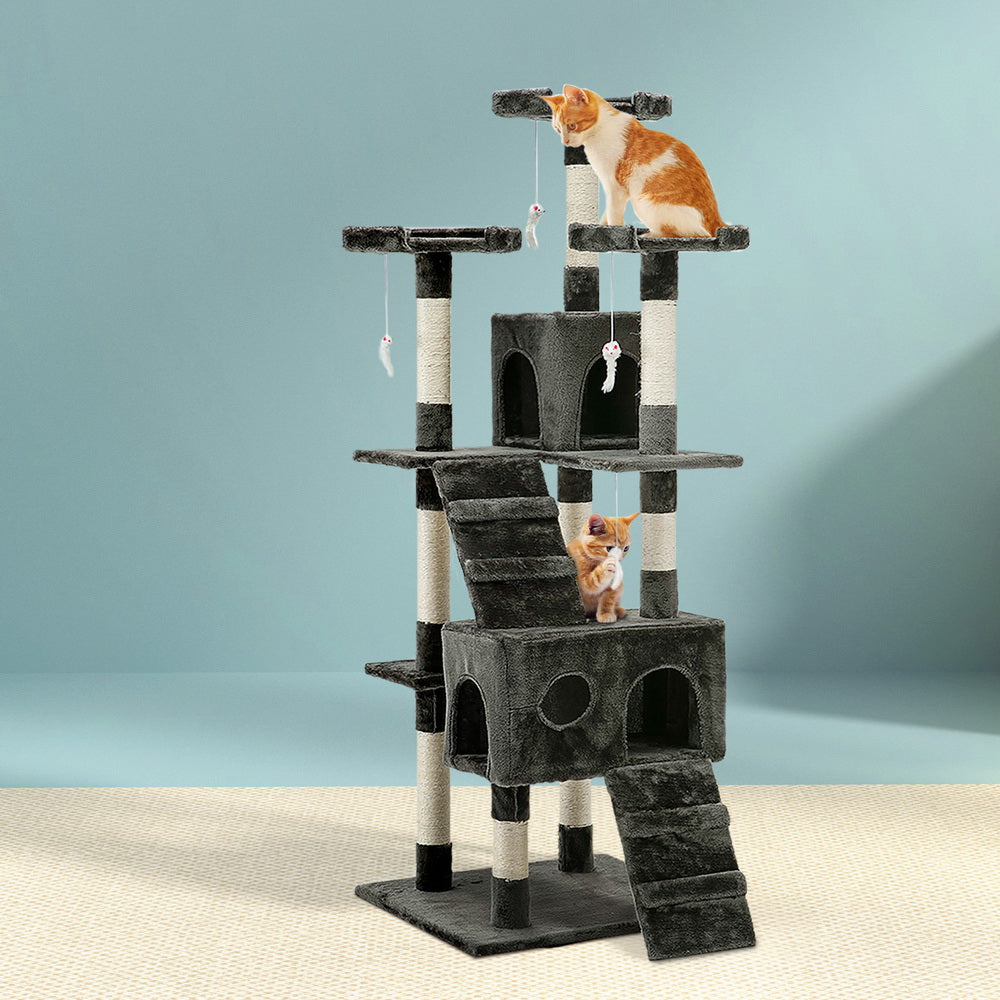 i.Pet - 180cm Cat Tree Tower Scratching Post Condo with Toys - Grey