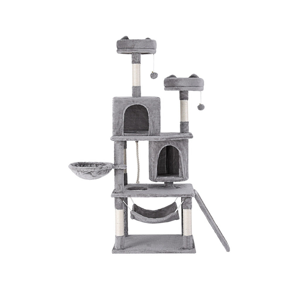 i.Pet - 161cm Cat Tree Tower with Scratching Post, Condo, and Hammock - Light Grey