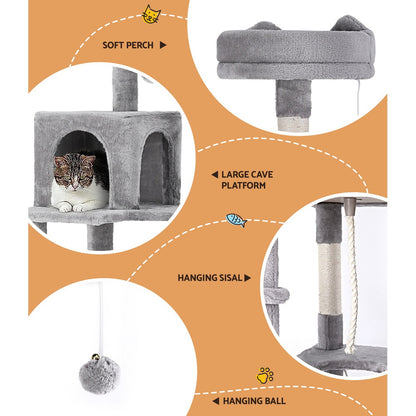 i.Pet - 161cm Cat Tree Tower with Scratching Post, Condo, and Hammock - Light Grey