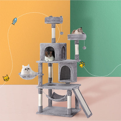 i.Pet - 161cm Cat Tree Tower with Scratching Post, Condo, and Hammock - Light Grey