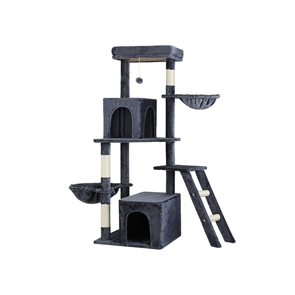 i.Pet - 138cm Cat Tree Tower with Scratching Post, Condo, and House - Dark Grey