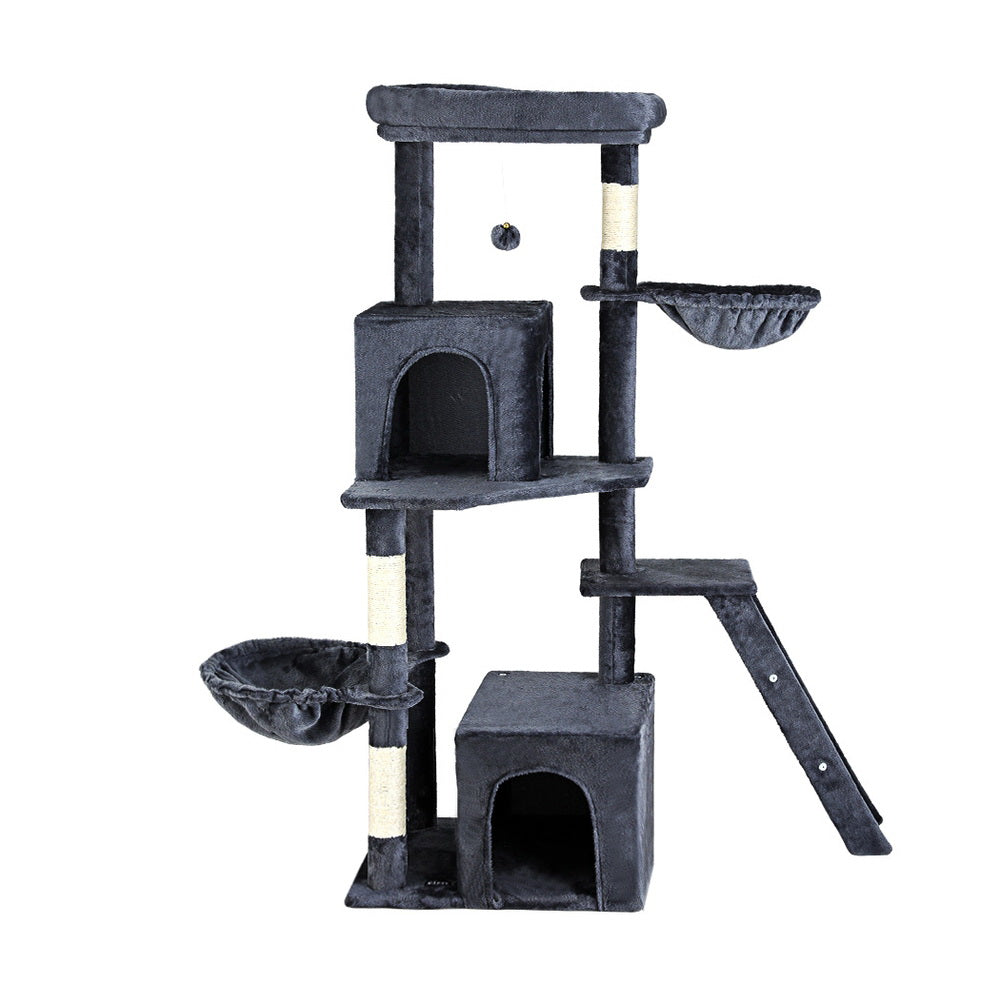 i.Pet - 138cm Cat Tree Tower with Scratching Post, Condo, and House - Dark Grey