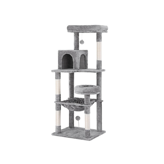 i.Pet - 143cm Cat Tree Tower with Scratching Post, Condo, and Toys - Light Grey