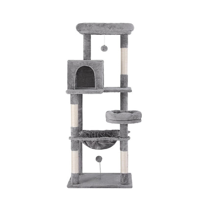 i.Pet - 143cm Cat Tree Tower with Scratching Post, Condo, and Toys - Light Grey