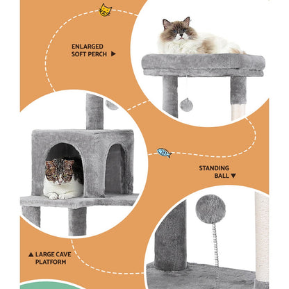 i.Pet - 143cm Cat Tree Tower with Scratching Post, Condo, and Toys - Light Grey