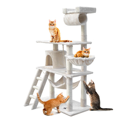 i.Pet - 141cm Cat Tree Tower with Scratching Posts, Condo, and Bed - Beige