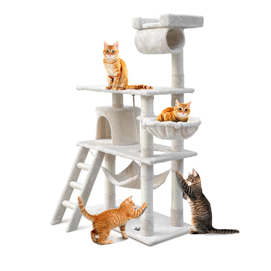 i.Pet - 141cm Cat Tree Tower with Scratching Posts, Condo, and Bed - Beige