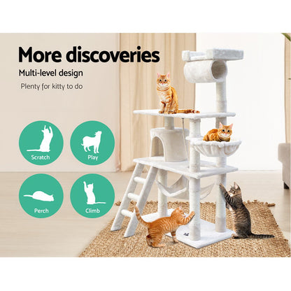 i.Pet - 141cm Cat Tree Tower with Scratching Posts, Condo, and Bed - Beige