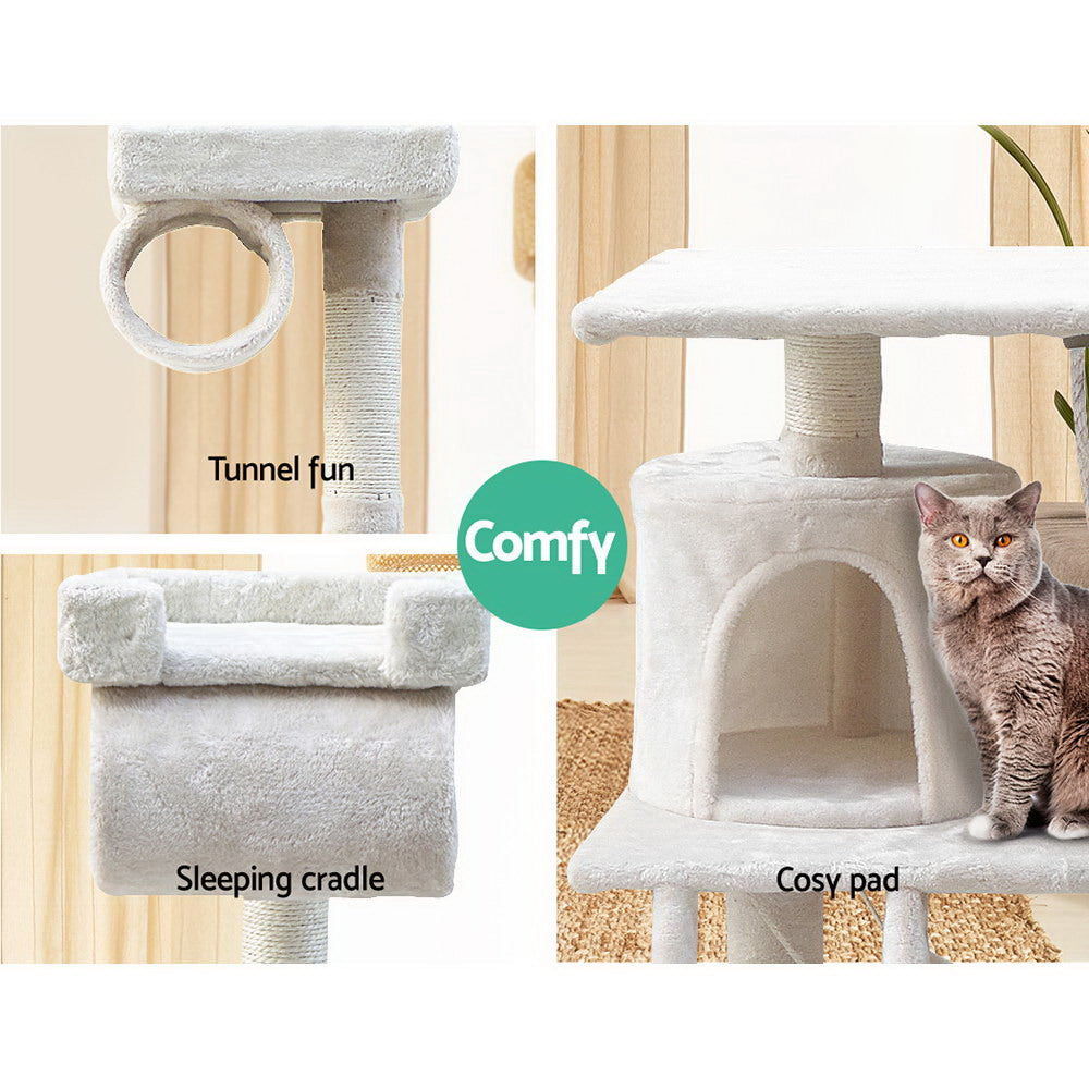 i.Pet - 141cm Cat Tree Tower with Scratching Posts, Condo, and Bed - Beige