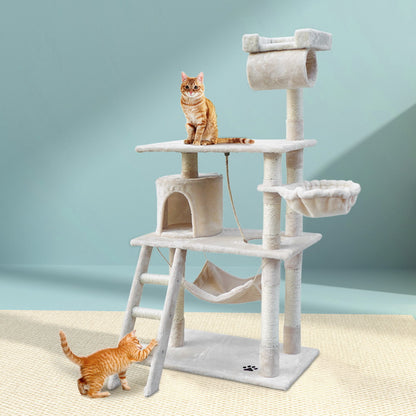 i.Pet - 141cm Cat Tree Tower with Scratching Posts, Condo, and Bed - Beige