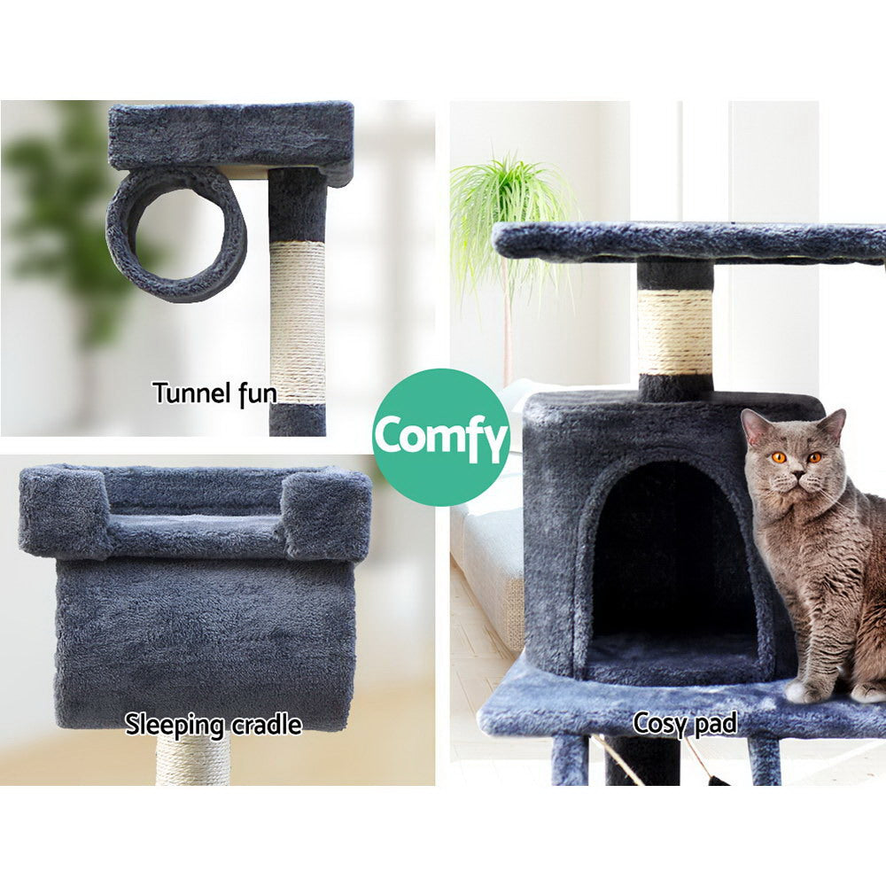 i.Pet - 141cm Cat Tree Tower with Scratching Posts, Condo, and Bed - Grey