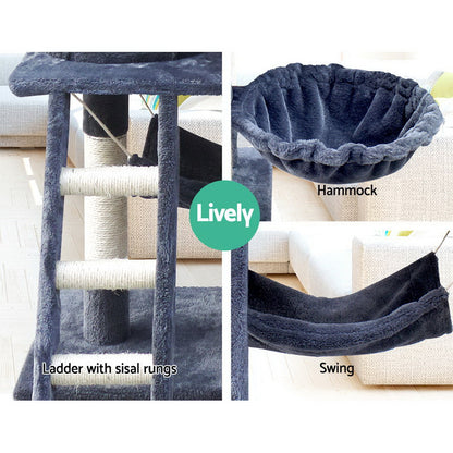 i.Pet - 141cm Cat Tree Tower with Scratching Posts, Condo, and Bed - Grey