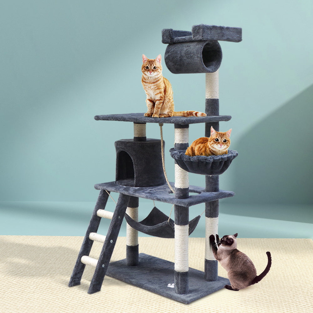 i.Pet - 141cm Cat Tree Tower with Scratching Posts, Condo, and Bed - Grey