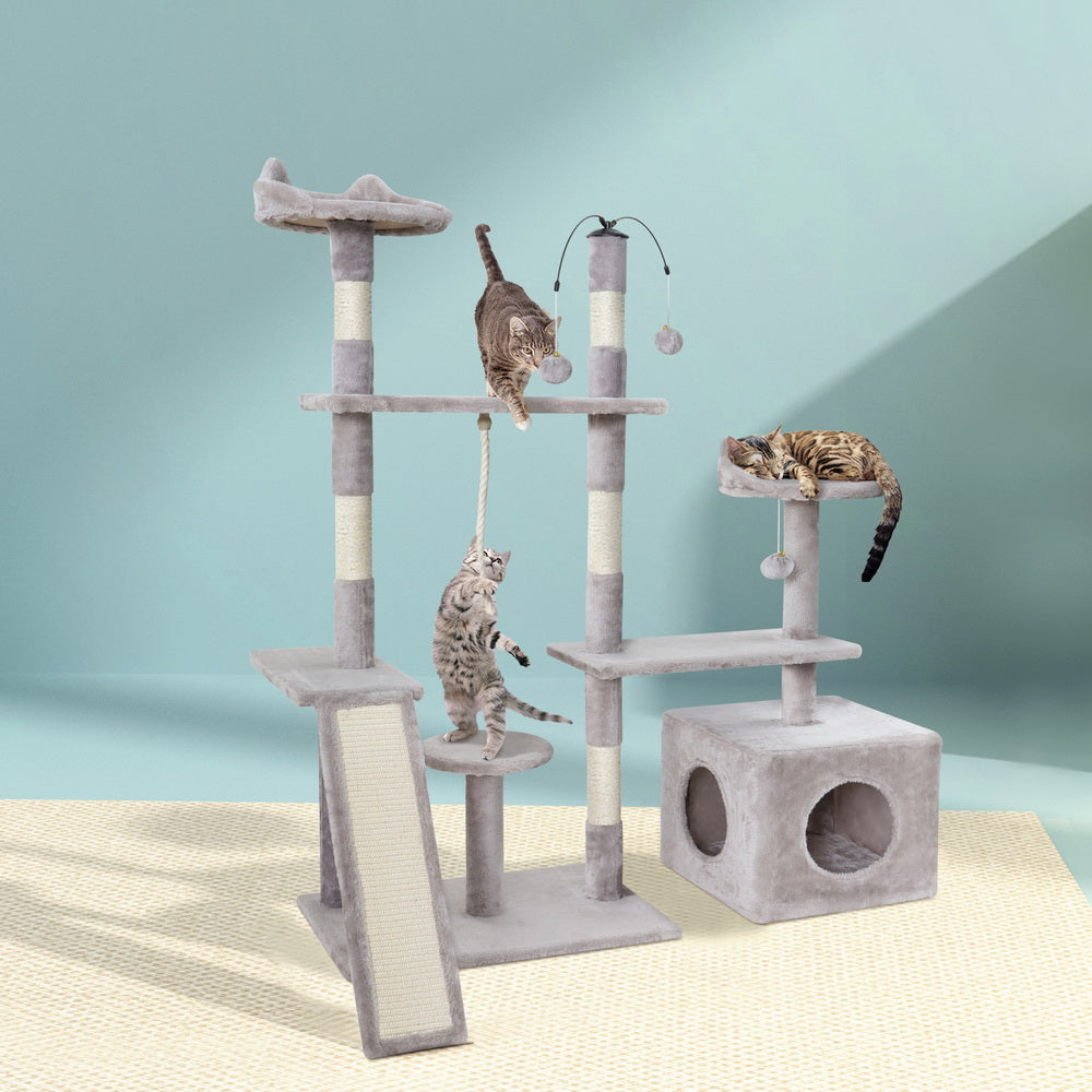 i.Pet - 135cm Cat Tree Scratching Post Tower with Condo and Toys Grey