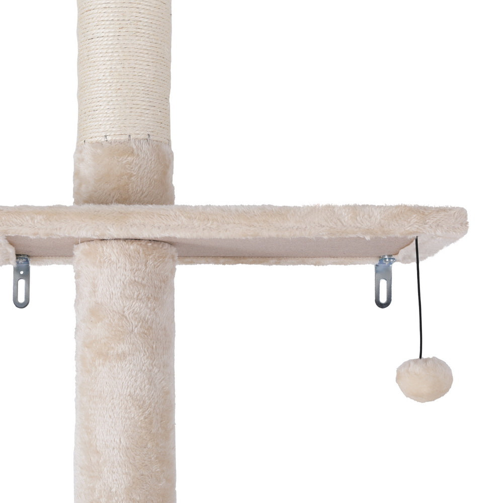 i.Pet - 290cm Floor-to-Ceiling Cat Tree Tower Scratching Post with Bed - Beige and White