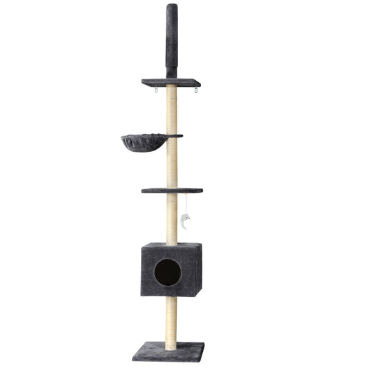 i.Pet - 260cm Floor-to-Ceiling Cat Tree Tower Scratching Post with Sleeping Cubicle - Dark Grey