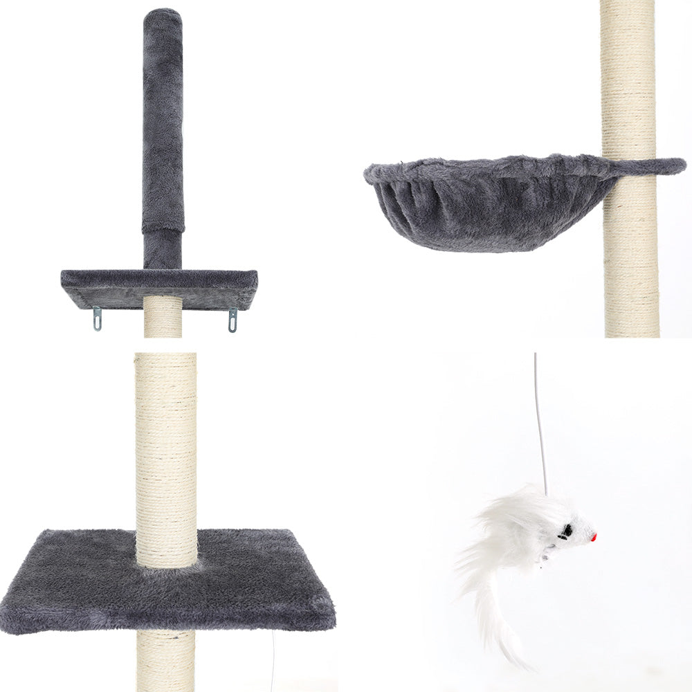 i.Pet - 260cm Floor-to-Ceiling Cat Tree Tower Scratching Post with Sleeping Cubicle - Dark Grey