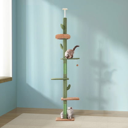 i.Pet - 290cm Floor-to-Ceiling Cat Tree Tower with Scratching Post and Bed - Green and Light Brown