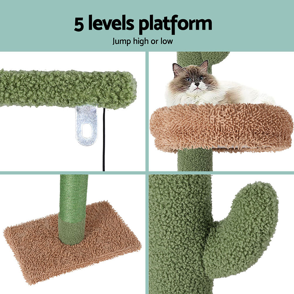 i.Pet - 290cm Floor-to-Ceiling Cat Tree Tower with Scratching Post and Bed - Green and Light Brown