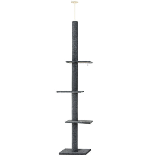 i.Pet - 290cm Floor-to-Ceiling Cat Tree Tower Scratching Post with Bed - Grey