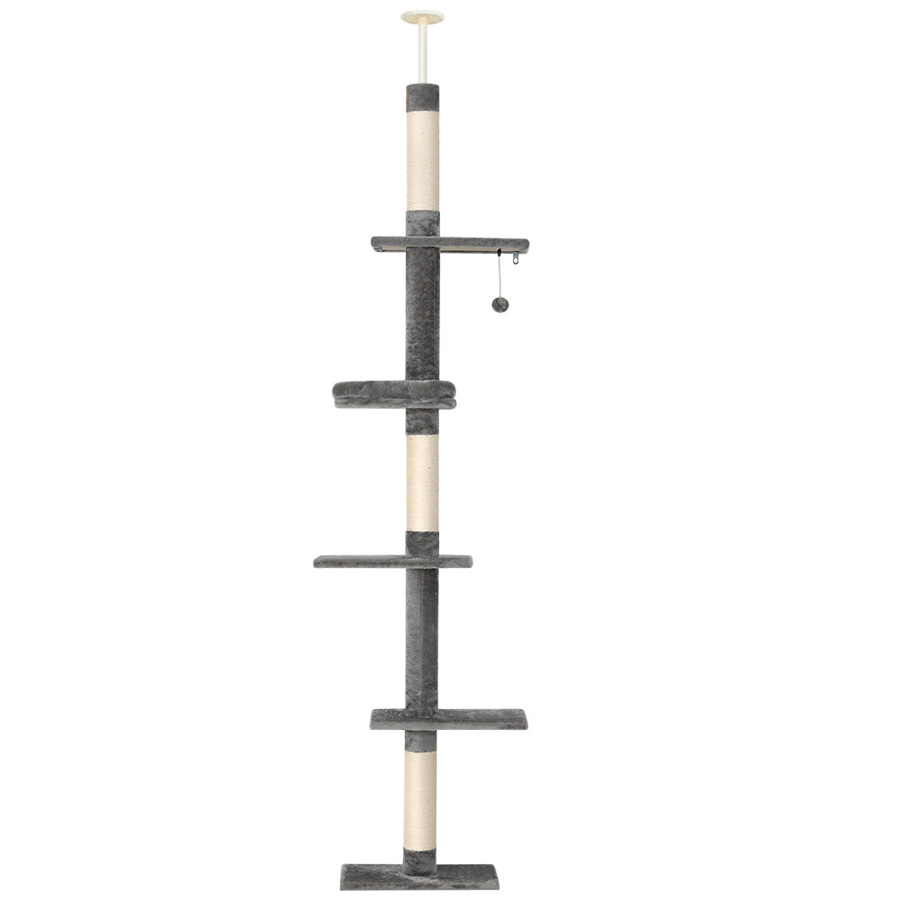 i.Pet - 290cm Floor-to-Ceiling Cat Tree Tower Scratching Post with Bed - Grey and White