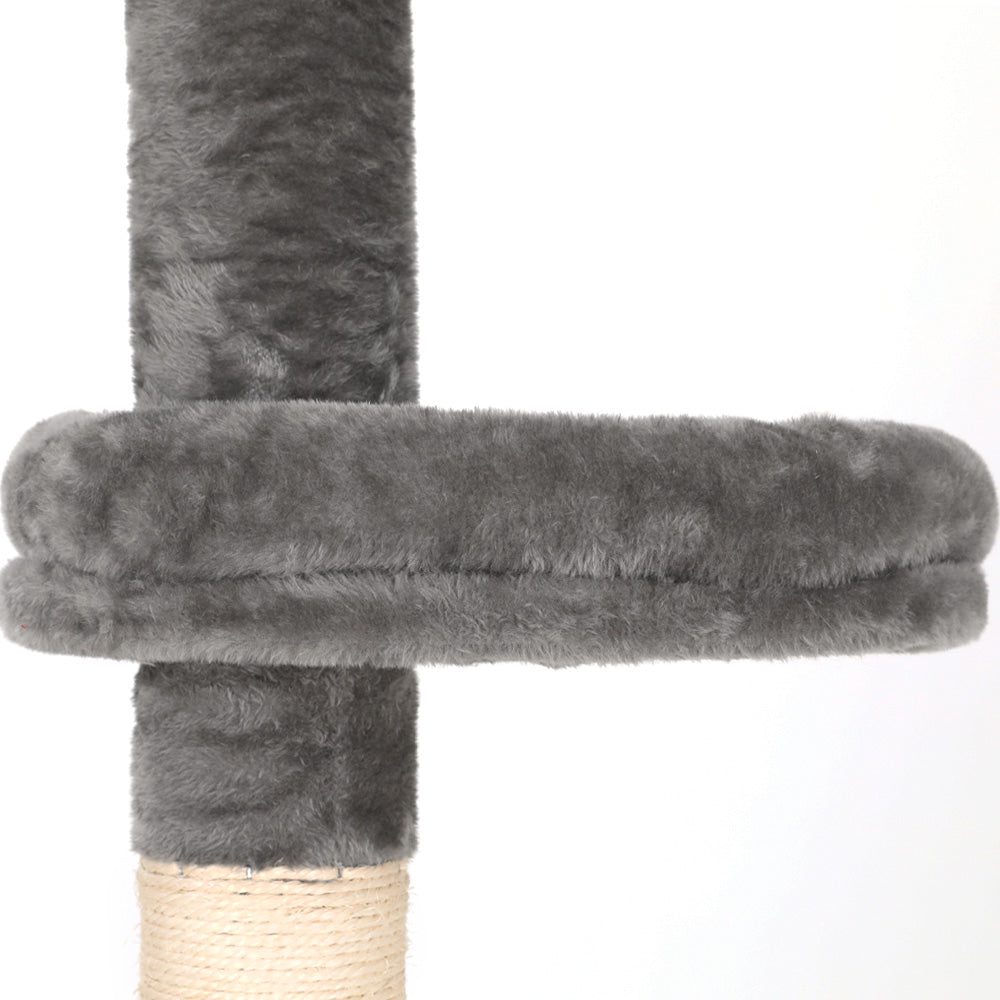 i.Pet - 290cm Floor-to-Ceiling Cat Tree Tower Scratching Post with Bed - Grey and White