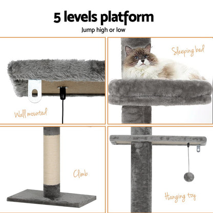 i.Pet - 290cm Floor-to-Ceiling Cat Tree Tower Scratching Post with Bed - Grey and White