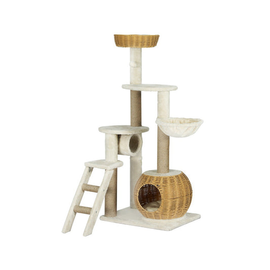 i.Pet - 138cm Cat Tree Tower with Rattan Ladder and Scratching Posts