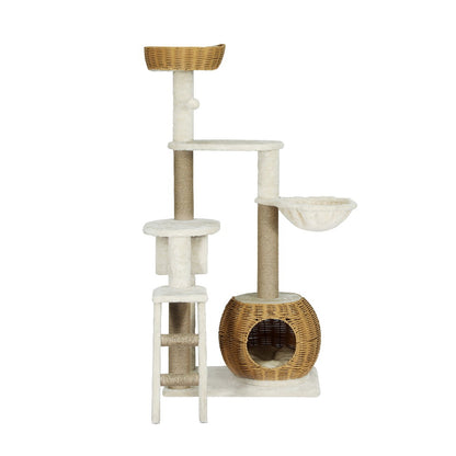 i.Pet - 138cm Cat Tree Tower with Rattan Ladder and Scratching Posts