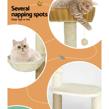 i.Pet - 138cm Cat Tree Tower with Rattan Ladder and Scratching Posts