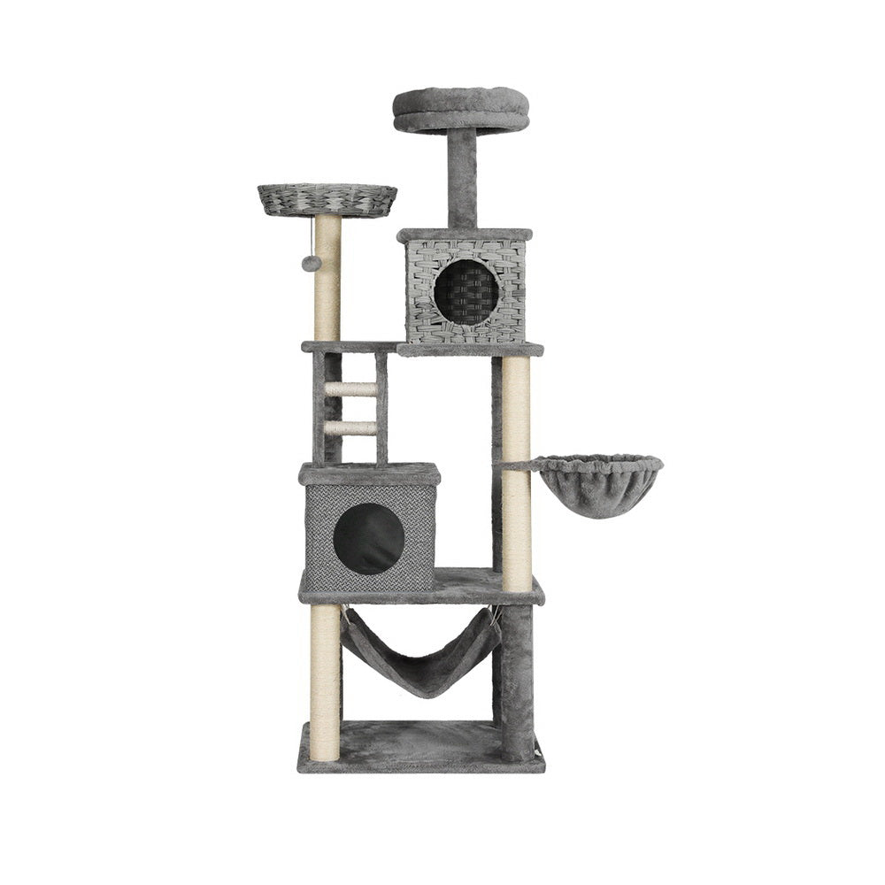 i.Pet - 169cm Cat Tree with Scratching Post, Rattan Bed, and Ladder