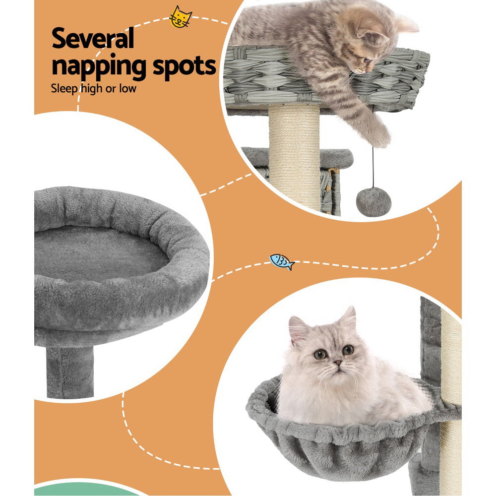 i.Pet - 169cm Cat Tree with Scratching Post, Rattan Bed, and Ladder