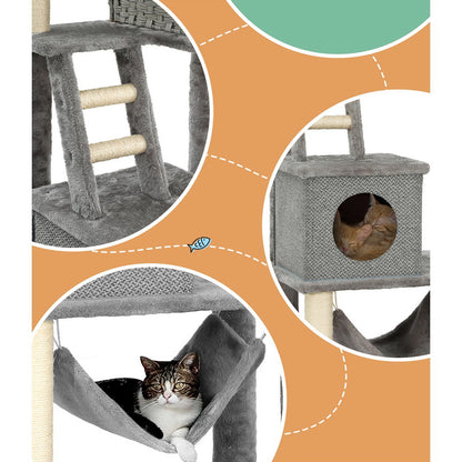 i.Pet - 169cm Cat Tree with Scratching Post, Rattan Bed, and Ladder