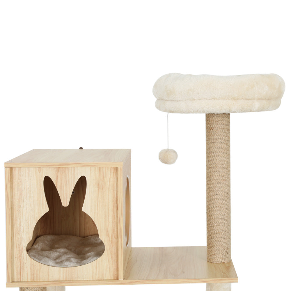 i.Pet - 141cm Wood Cat Tree Tower with Scratching Post, Bed, Condo, and Ladder