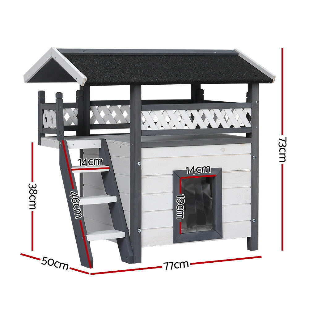 i.Pet - 77cm x 50cm x 73cm Double-Level Outdoor Pet House Shelter