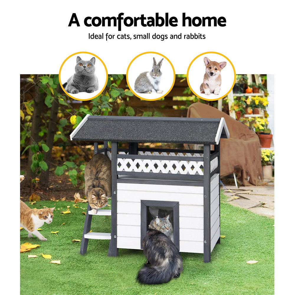 i.Pet - 77cm x 50cm x 73cm Double-Level Outdoor Pet House Shelter