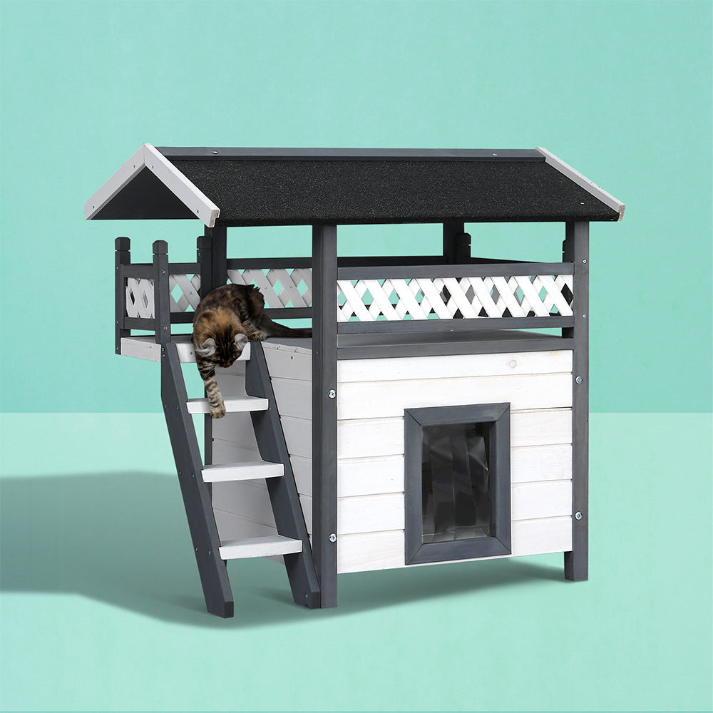 i.Pet - 77cm x 50cm x 73cm Double-Level Outdoor Pet House Shelter