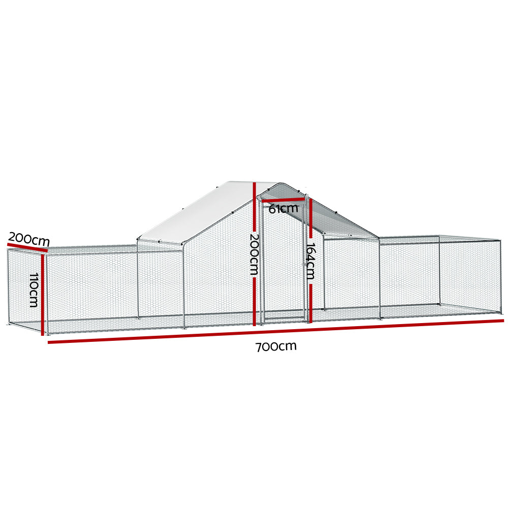 i.Pet - Large Walk-In Chicken Coop 7x2x2m Galvanised Steel