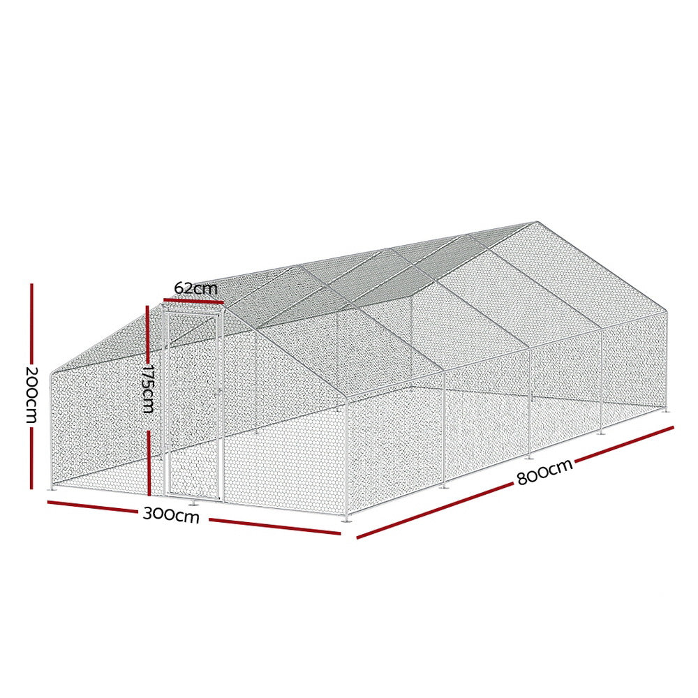 i.Pet - Chicken Coop Cage 3x8x2m Galvanised Steel