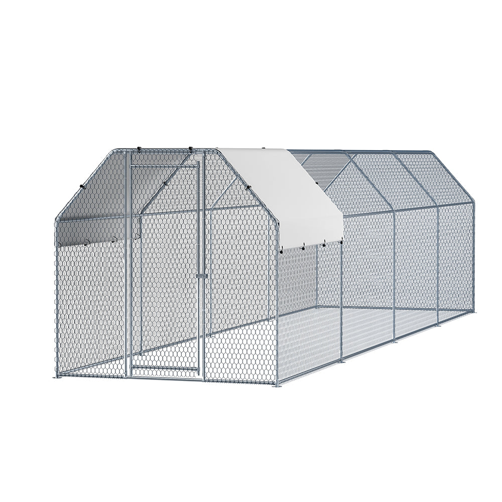 i.Pet - Large Walk-In Chicken Coop 2x8x2m Galvanised Steel