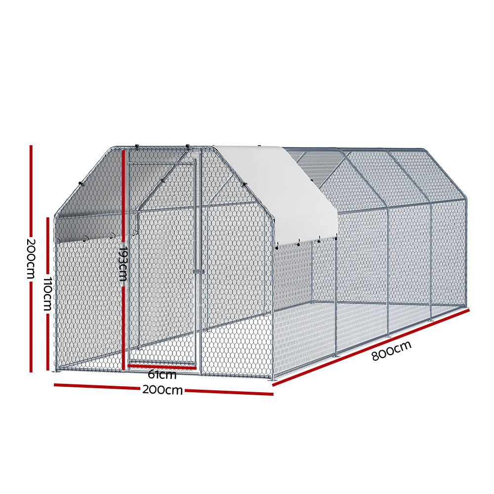 i.Pet - Large Walk-In Chicken Coop 2x8x2m Galvanised Steel