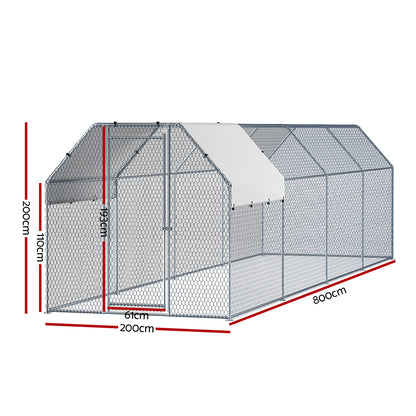 i.Pet - Large Walk-In Chicken Coop 2x8x2m Galvanised Steel