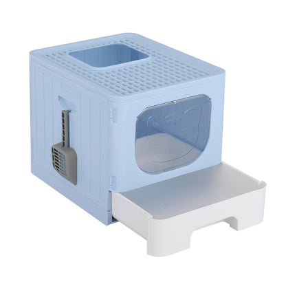 i.Pet - Enclosed Cat Litter Box with Foldable Hood and Scoop - Blue