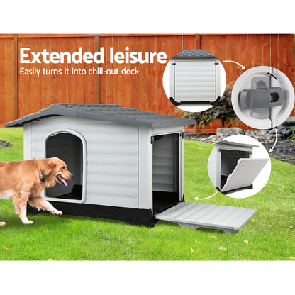 i.Pet - Extra Large Grey Outdoor Plastic Dog Kennel House