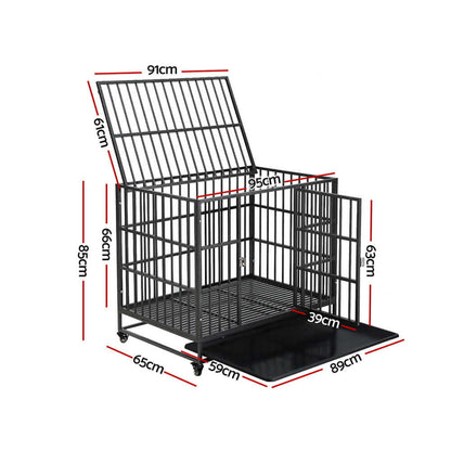 i.Pet - Large Dog Cage Crate with Anti-Bite Kennel and Wheels