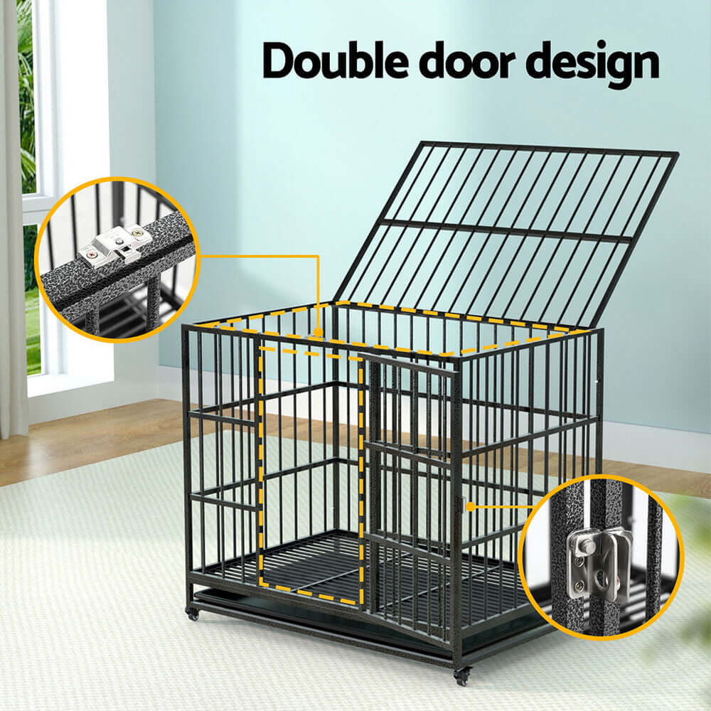 i.Pet - Large Dog Cage Crate with Anti-Bite Kennel and Wheels