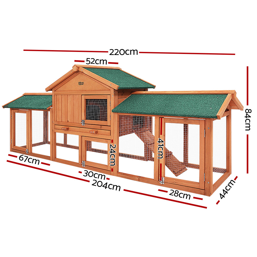 i.Pet - Large Wooden Rabbit Hutch 220cm