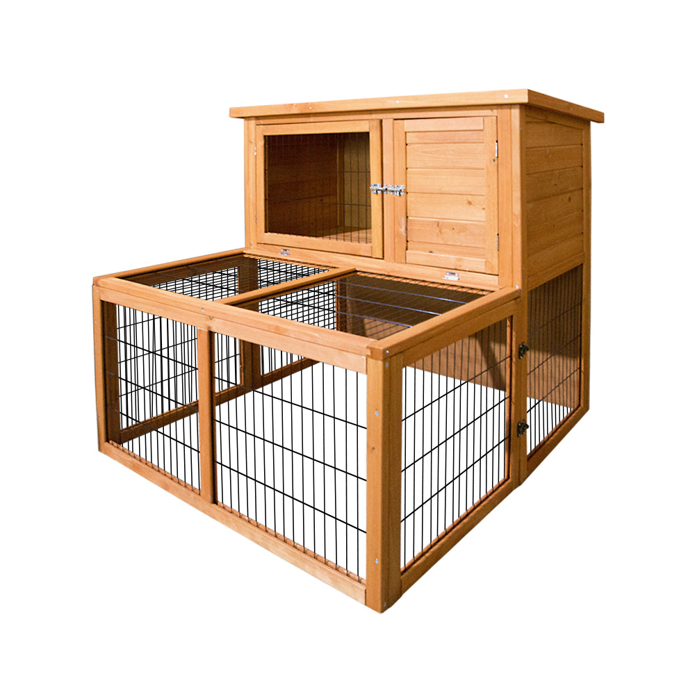 i.Pet - Chicken Coop 96cm x 96cm x 100cm Rabbit Hutch with Large Run and Wooden Cage