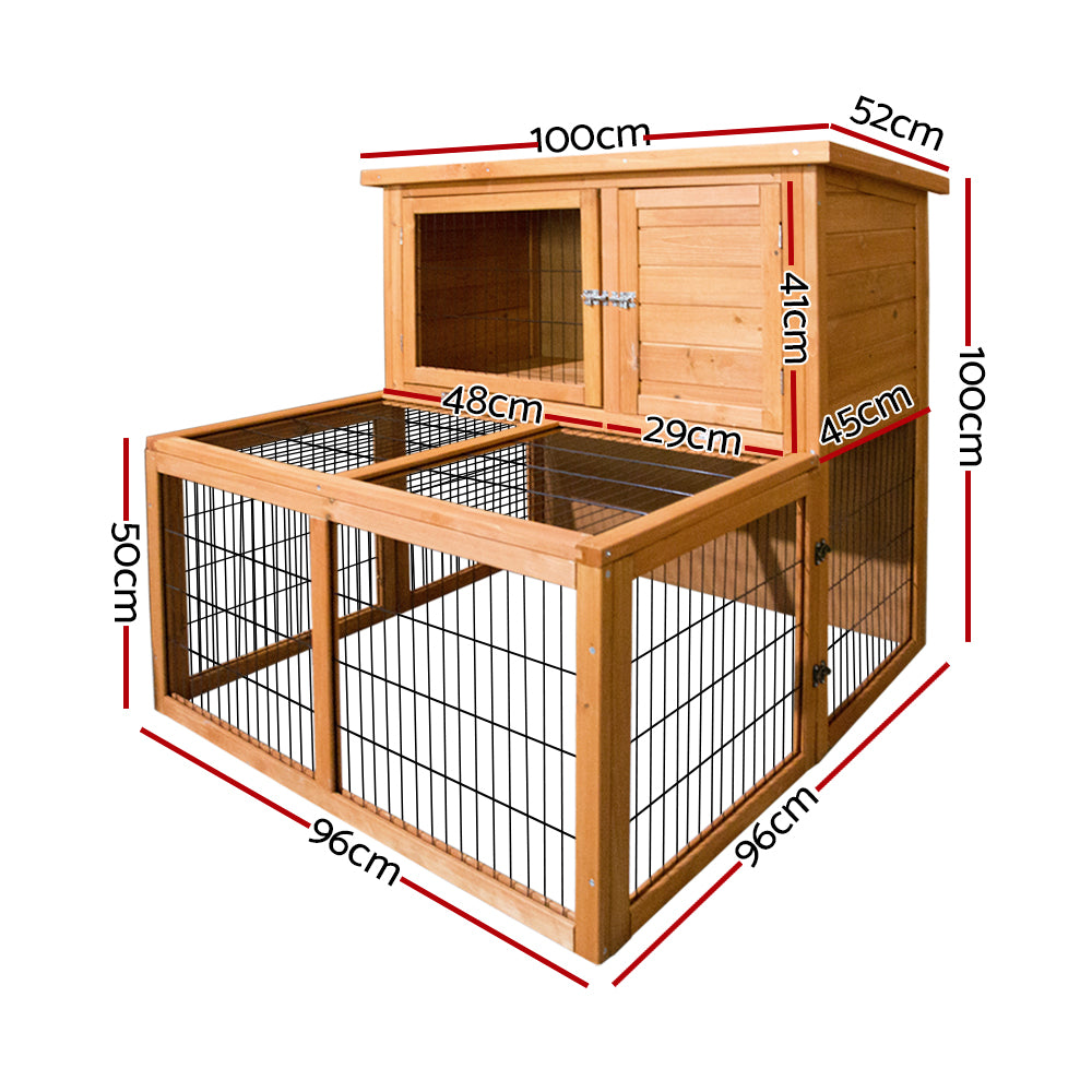 i.Pet - Chicken Coop 96cm x 96cm x 100cm Rabbit Hutch with Large Run and Wooden Cage