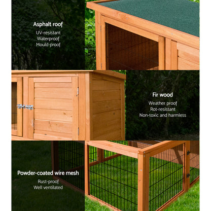 i.Pet - Chicken Coop 96cm x 96cm x 100cm Rabbit Hutch with Large Run and Wooden Cage